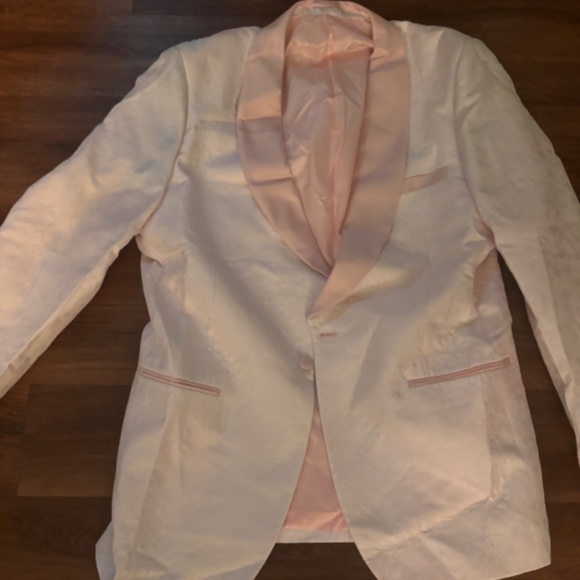 Light Pink Prom Tuxedo Shawl Lapel 3 Piece Jacquard Men's Prom Suits - Picture 2 of 5